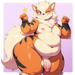 1boy ai_generated anthro arcanine balls bbm belly belly_overhang big_hips canine ccprocks chest chubby chubby_femboy chubby_male erect_penis erection fat fat_femboy femboy feminine_male furry hips hips_wider_than_shoulders huge_hips looking_at_viewer male male_boobs male_only nintendo pecs penis plump pokemon pokemon_(species) smile species star_(symbol) teapot_(body_type) thick_thighs thighs tummy wink winking_at_viewer