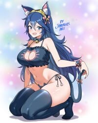 2d 2d_(artwork) belly_button big_breasts blue_eyes blue_hair blush bra cat_ears cat_tail catgirl child_bearing_hips cleavage collar color fire_emblem fire_emblem_heroes jarckius kneeling kneeling_female lingerie lingerie_only long_hair long_socks looking_at_viewer lucina_(fire_emblem) neko panties slim_waist tagme thick thick_ass thick_thighs thighhighs underwear voluptuous voluptuous_female wide_hips