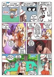 12girls 6+girls 8koma ace_trainer_(pokemon) ace_trainer_(pokemon_frlg) beauty_(pokemon) beauty_(pokemon_frlg) black_eyes black_hair black_shorts blonde_hair blue_eyes blush breasts brown_eyes brown_hair bulbasaur cleavage comic cunnilingus doggy_style earrings english_text erika_(pokemon) female fingering fingering_partner gym_leader hand_in_another's_clothes hand_in_another's_shorts hand_in_clothes hand_in_shorts hand_under_clothes hat jacket kissing knocking knocking_on_door large_breasts leaf_(pokemon) long_hair multiple_girls naked navel nintendo nipples no_bra no_bra_under_clothes npc_trainer one_eye_closed open_jacket open_mouth pokemon pokemon_frlg pokemon_gym pokephilia ponytail pubic_hair purple_eyes purple_hair red_skirt removing_clothing removing_shirt running scissoring short_hair shorts skirt speech_bubble stripping tongue tree trees ukaya_masaru_mx weepinbell white_hat yuri