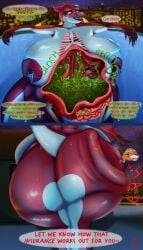 4:7 absurd_res acid_spouts akai_(flightlesslizard) anthro aquatic big_breasts big_butt bodily_fluids breasts bubbling_acid butt butt_slap city cityscape clothing color_coded_text digestion_implied duo english_text felid female fish flightlesslizard gills guts hi_res huge_breasts huge_butt hyper hyper_breasts hyper_butt inside_stomach internal intestines leopard male male/female mammal multicolored_body natural_colors nipple_piercing nipples organs pantherine piercing pupils reformation_denial sadism sentient_fat shark sharp_teeth skyline slap stomach stomach_acid story story_in_description swimming_pool swimwear teasing teeth text vore weight_gain white_pupils