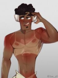 abs cartoony dark-skinned_male dark_skin disventure_camp james_(disventure_camp) james_costa piercing sae_q9 solo sunburn tanned_male wet_body