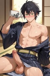 ai_generated alcohol balls drunk erection erotico98 gay hyakuya_yuuichirou muscles muscular muscular_male owari_no_seraph pecs penis yaoi