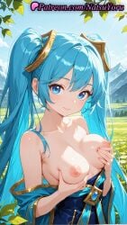 1girls 2025 ai ai_assisted ai_generated anime anime_style aqua_hair bangs bare_shoulders blue_dress blue_eyes blue_hair blue_sky blush breast_lift breasts breasts_out bust busty closed_mouth clothes_pull collarbone day dress dress_pull female female_focus female_only field grabbing grabbing_own_breast hair_ornament hentai hi_res high_quality high_resolution highres large_breasts leaf league_of_legends league_of_legends:_wild_rift lips long_hair long_sleeves looking_at_viewer medium_breasts mountain mountainous_horizon natsuyoru nipples nipples_outside off_shoulder outdoors patreon plant riot_games sky smile solo solo_female sona_buvelle stable_diffusion twintails uncensored_nipples upper_body very_long_hair voluptuous voluptuous_female wide_sleeves