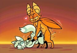 ai_generated anthro bat_boy bat_wings chikn_nuggit civitai cyan_fur fox_girl male/female onyn_ring_(chikn_nuggit) orange_fur pleasure_face slushi_(chikn_nuggit) tagme