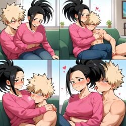 1boy 1girls ai_generated boku_no_hero_academia couple katsuki_bakugou my_hero_academia sensual yaoyorozu_momo