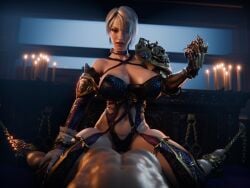 1boy 1girls athletic_female athletic_male big_breasts facesitting female huge_breasts isabella_valentine male muscular muscular_male older_female serpentorder soul_calibur