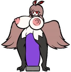 animated animated_gif bouncing_breasts breasts brown_hair drajoe harpy harpy_girl huge_breasts hyper_dildo nipples nukami_shina_(drajoe) oc oc_character open_legs original original_character owl owl_girl purple_dildo pussy red_eyes sitting_on_dildo stomach_bulge thick_nipples wings