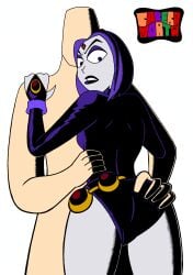 1boy 1girls dc_comics dressed forehead_jewel goth goth_girl gothic grey_skin headtalker77 lipstick purple_hair purple_lipstick raven_(dc) self_upload teen_titans