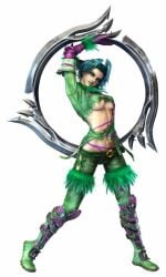 3d athletic athletic_female bare_midriff busty erect_nipples eyeshadow female female_focus female_only green_hair hourglass_figure lipstick makeup mascara navel nipple_bulge official_art pale-skinned_female pale_skin pose posing purple_eyes render skimpy skimpy_clothes soul_calibur tagme tira_(soulcalibur) underboob wide_hips