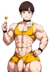 1boy ai_generated ambush_(trap) brown_hair muscular penis trap