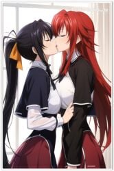 2girls ai_generated akeno_himejima flirting girl_on_girl high_school_dxd kissing lesbian_couple lesbian_kiss lovers rias_gremory yuri yuri yuri