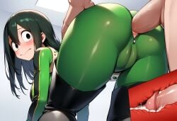 ai_generated anal anal_access anal_sex anal_sex asui_tsuyu bent_over blk9201 blush boku_no_hero_academia clothed_female_nude_male cross_section cum cum_in_ass cum_inside doggy_style exposed_anus fully_clothed looking_at_viewer my_hero_academia rectum superhero_costume tsuyu_asui