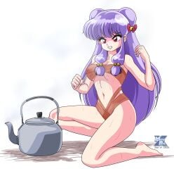 1girls angry angry_face back_length_hair bikini female female_focus female_only half_naked half_naked_female kettle lavender_hair light-skinned_female light_skin long_bangs long_hair megaphilx official_art purple_hair ranma_1/2 red_eyes shampoo_(ranma_1/2) shiny_skin solo solo_female solo_focus steamy twin_buns white_background