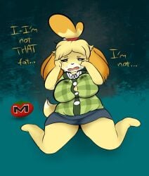 animal_crossing big_breasts breasts cleavage female furry huge_breasts isabelle_(animal_crossing) plantedpot tagme thick_thighs wide_hips