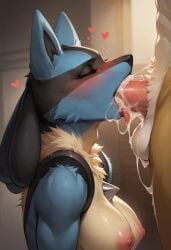 breasts breasts breasts canine deep_throat deepthroat drinking_cum female lucario male neck_bulge nipples penis swallowing swallowing_cum swallowing_cum_while_deepthroat