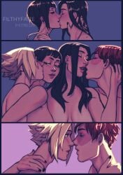 2boys 2girls after_sex anal bisexual bisexual_female bisexual_male comic comic_page cum_on_breasts cunnilingus denki_kaminari dildo double_penetration fellatio filthyfaize kaminari_denki kissing kyoka_jiro momo_yaoyorozu my_hero_academia sex_toy shouto_todoroki strap-on vaginal_penetration yaoi yuri