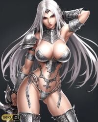 1girls ai_generated ai_mirror big_breasts oc red_sonja_(cosplay) sexy.ai silver_barbarain_(star_fox_of_the_galaxy_multiverses_mightiest_heroes) silver_hair