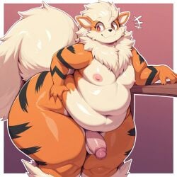 1boy ai_generated anthro arcanine balls bbm belly belly_overhang big_hips canine ccprocks chest chubby chubby_femboy chubby_male erect_penis erection fat fat_femboy femboy feminine_male furry hips hips_wider_than_shoulders huge_hips looking_at_viewer male male_boobs male_only nintendo pecs penis plump pokemon pokemon_(species) smile species teapot_(body_type) thick_thighs thighs tummy