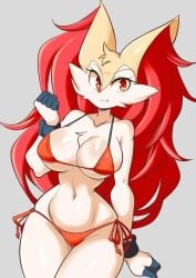 1girls bikini braixen bray_(lucyfercomic) enormous_breasts female female_fox female_pokemon furry furry_female game_freak lucyfercomic pokemon pokemon_(species) warm_colors white_skin yellow_fur