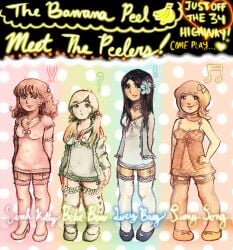 bebe_bow_/_meghan_(flowersonwalls) blonde_female blonde_hair_female blue_clothing brown_hair chubby_female curly_hair cute female flowersonwalls green_clothing lineup lingerie lingerie_only lucy_bay/_cece_(flowersonwalls) multiple_females multiple_girls nipple_bulge nipples_visible_through_clothing orange_hair_female original original_character original_characters photoshoot pink_clothing sarah_kitty_/_jodie_(flowersonwalls) shortstack shy smiling stripper strippers sunny_song_/_bonnie_(flowersonwalls) the_banana_peel