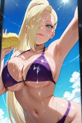 1girls against_glass against_window ai_generated aqua_eyes big_breasts bikini bikini_aside bikini_top bikini_top_aside blue_eyes boruto:_naruto_next_generations breast_press breasts breasts_against_glass breasts_out cleaning earrings eyelashes female female_only glass hair_ornament hair_over_one_eye hairclip holding_object ino_yamanaka instagram_logo instagram_username jewelry large_breasts light-skinned_female light_blue_eyes light_skin lipstick liquid long_hair makeup mature mature_female milf naruto naruto:_the_last naruto_(series) naruto_shippuden nipples ocean outdoors pink_lips pink_nipples pinup presenting presenting_breasts sexually_suggestive shiny shiny_hair shiny_skin soap solo solo_focus sponge suggestive suggestive_fluid tied_hair upper_body water watermark
