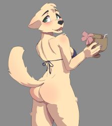 absurd_res anthro ass canid canine colored_nails female fur hi_res mammal nails smile snachsugar solo yellow_body yellow_fur