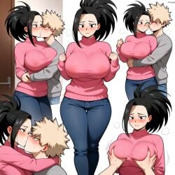 1boy 1girls ai_generated boku_no_hero_academia couple katsuki_bakugou my_hero_academia sensual yaoyorozu_momo