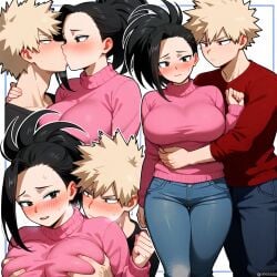 1boy 1girls ai_generated boku_no_hero_academia couple katsuki_bakugou my_hero_academia sensual yaoyorozu_momo