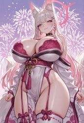 ai_generated huge_breasts japanese_clothes kimono kitsune vanessa_masami