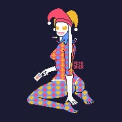 1girls balatro clown clown_girl female jester jester_hat jimbo_(balatro) pixel_art playing_card plimporner