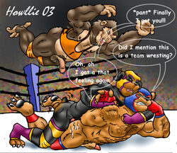 2003 anal anthro ape balls bear canine dialogue english_text erection gorilla howllie male mammal muscular penis primate text wrestling yaoi