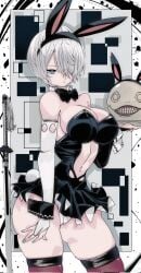 1girls big_breasts breasts bunny_ears bunny_tail bunnysuit female female_only light-skinned_female light_skin nier nier:_automata omochi_db short_hair skirt solo thick_thighs thighhighs thighs white_hair wide_hips yorha_2b
