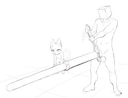anthro balls biped domestic_cat duo erection eyebrows faceless_character felid feline felis female fingers fur genitals humanoid male mammal mouth_closed navel nude penis simple_background skeleton265 standing tail white_background