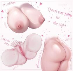 ass breasts english_text female heart highres large_breasts liokko_mao nipples nude original pussy simple_background white_background
