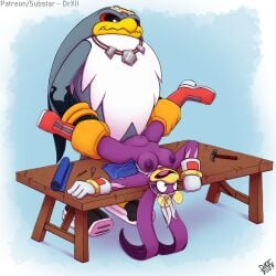 1:1 2019 albatross ambiguous_penetration anthro anthro_on_anthro anthro_penetrated anthro_penetrating anthro_penetrating_anthro arched_back areola avian beak big_breasts bird boots breasts clothed clothing digital_media_(artwork) dominant dominant_anthro dominant_male drxii duo feathers female female_penetrated footwear from_front_position furniture gloves handwear hi_res hirundinid larger_male lying male male/female male_penetrating male_penetrating_female nipples non-mammal_breasts non-mammal_nipples nude on_back open_mouth oscine passerine penetration procellariiform raised_clothing raised_topwear sega sex shoes simple_background size_difference smaller_female smaller_penetrated smile sonic_(series) sonic_riders sonic_the_hedgehog_(series) spread_legs spreading stomach_bulge storm_the_albatross swallow_(bird) table topwear tube_top wave_the_swallow