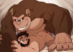 2boys abs anal anal_sex anthro anthro_dominating_human anthro_penetrating anthro_penetrating_human ape ass back_muscles balls bara big_balls big_dom_small_sub big_muscles big_pecs big_penis black_hair blush bodily_fluids brown_body brown_fur daddy dilf doggy_style dominant dominant_anthro dominant_male donkey_kong_(character) donkey_kong_(series) duo erection facial_hair from_behind_position fur gay gay_sex genitals gorilla grin hair haplorhine holding_partner human human_on_anthro human_penetrated humansub hunk interspecies looking_pleasured male male/male male_penetrated male_penetrating male_penetrating_male mammal mario_(series) moustache musclegut muscular muscular_anthro muscular_male nintendo nude othukimi pecs penetration penile penile_penetration penis penis_in_ass primate sex size_difference smaller_human smaller_male smaller_penetrated smile submissive submissive_human submissive_male sweat yaoi