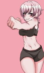abs d4dj female phantompain pink_background pink_eyes pink_hair sportswear weronika