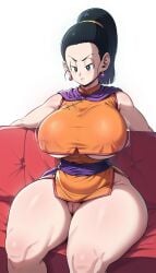1girls ai_generated chichi dragon_ball exposed_pussy female milf pussy randomran sitting solo solo_female solo_focus thick_thighs underboob