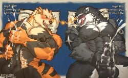 abs absurd_res anthro arcanine balls biceps big_balls big_penis blush bodily_fluids canid canine competition cum cum_on_balls cum_on_hand cum_on_penis cumshot duo ejaculation eye_contact generation_1_pokemon generation_8_pokemon genital_fluids genitals hi_res huge_cock licking licking_lips licking_own_lips looking_at_another lying male male/male masturbation muscular muscular_male nintendo nipples nude obstagoon on_back penis penis_grab pillow pokemon pokemon_(species) pubes qwertyuiop4082 sexual_competition tongue tongue_out