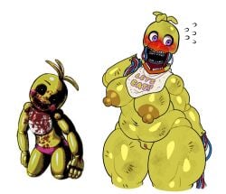 blood blush blush chica_(fnaf) female female_only five_nights_at_freddy's five_nights_at_freddy's_2 horror nipples pussy toy_chica_(fnaf) voideyedpanda withered_chica yellow_body