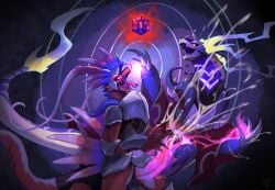 2025 ancient_pokemon anthro anthro_on_anthro armor blue_body bodily_fluids claws clothed clothed_anthro clothed_male clothing cum digital_media_(artwork) duo erection finger_claws fingers future_pokemon generation_9_pokemon genital_fluids genitals hi_res koraidon legendary_pokemon looking_up male male/male miraidon nintendo open_mouth paradox_pokemon penis pokemon pokemon_(species) red_body red_tail saliva tail teeth tenebscuro tongue