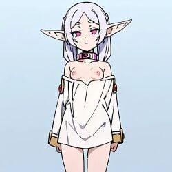 ai_assisted ai_generated breasts_out collar elf elf_ears emotionless empty_eyes female frieren hypnosis medium_breasts mind_control no_bra no_panties sousou_no_frieren standing straight white_hair zxcsuxarik3