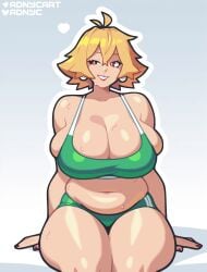 1girls adnyc big_breasts blonde_hair bottomwear breasts charlotte_(buskhusker) cleavage ear_piercing earrings female female_only green_shorts hair heart huge_breasts mature mature_female mature_woman milf nail_polish nails original original_character red_eyes red_nail_polish red_nails shorts solo solo_female sports_bra sports_uniform sportswear sweat sweatdrop thick_thighs thighs topwear