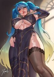 athletic athletic_female athletic_futa big_breasts big_cock big_nipples big_penis big_thighs blue_hair breasts cock erect_nipples futa_only futanari huge_breasts huge_cock huge_thighs intersex league_of_legends legs legs_apart light_skin long_hair massive_breasts massive_cock massive_penis massive_thighs nipples penis solo sona_buvelle thick_thighs thighhighs thighs transparent_clothing xinaelle