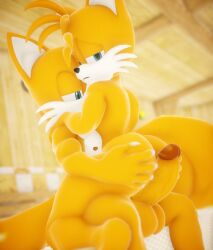 3d_(artwork) anthro anus artemissaturn ass athletic balls big_butt big_penis canid canine chest_tuft clone digital_media_(artwork) duo femboy fox genitals grab_the_butt hand_on_butt looking_back male male/male mammal penis riding sega selfcest sonic_(series) sonic_the_hedgehog_(series) square_crossover tail tails tails_the_fox tuft