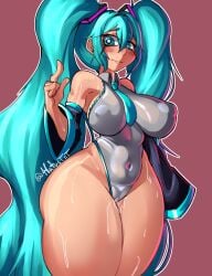 big_breasts big_butt big_thighs big_titties blue_eyes breasts clothing curvaceous curvaceous_female curvaceous_figure curvy curvy_figure curvy_hips cyan_hair female female_focus female_only fully_clothed hatsune_miku hatus juicy_pussy looking_at_viewer rubber twintails vocaloid