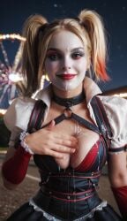 1female ai_generated animated big_breasts blonde_hair breasts bursting_breasts busty cleavage clothed clothing colored_hair cum cum_on_breasts cum_on_clothes cum_on_face cumshot dc dc_comics dyed_hair female harley_quinn lipstick looking_at_viewer multicolored_hair no_sound offscreen_character offscreen_male photorealistic realistic red_lipstick smile smiling stable_diffusion tagme video wan2.1