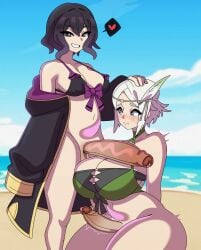 2futas alfwenx beach bottomless commissioner_upload fire_emblem fire_emblem_awakening fire_emblem_heroes futanari huge_breasts huge_cock incest morgan_(fire_emblem) morgan_(fire_emblem)_(female) noire_(fire_emblem) noire_(summer)_(fire_emblem) purple_hair sisters swimsuit tagme white_hair