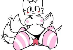 1boy 1girls ai_generated anthro blush boykisser breasts female female_boykisser fox fur furry furry_female girlkisser lingerie male penis pussy silly_cat_(mauzymice) stockings tail tail_motion tailwag vaginal_penetration white_background