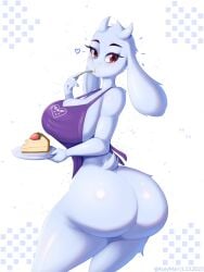 1girls aceymari animal_ears animal_tail anthro apron apron_only ass big_ass big_breasts breasts bubble_ass bubble_butt cake eating female female_only fork heart holding_plate horns huge_ass huge_breasts looking_back mature mature_female mature_woman milf mother naked_apron purple_apron red_eyes solo solo_female tail thighs toriel undertale white_body white_skin